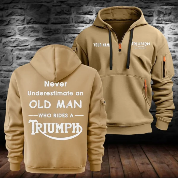 Triumph Motorcycles Exclusive Logo Hoodie Half Zipper QTTRI140425A2 - Khaki