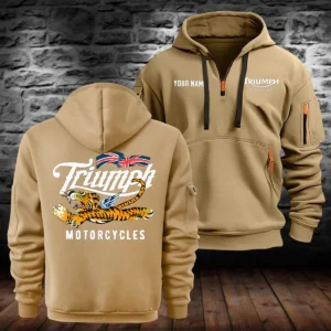 Triumph Motorcycles Exclusive Logo Hoodie Half Zipper QTTRI140425A3 - Khaki