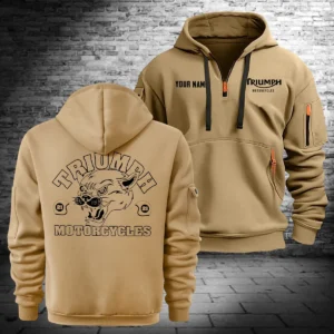 Triumph Motorcycles Exclusive Logo Hoodie Half Zipper QTTRI140425A4 - Khaki