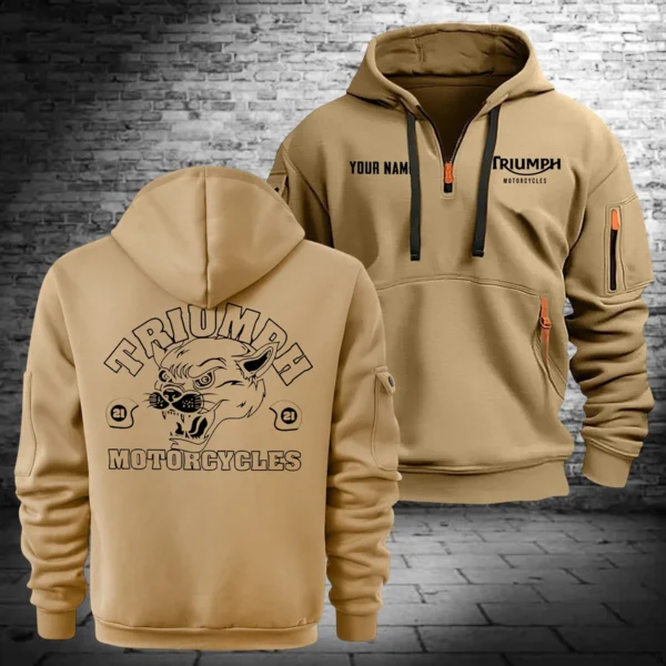 Triumph Motorcycles Exclusive Logo Hoodie Half Zipper QTTRI140425A4 - Khaki