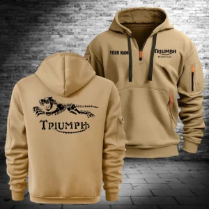 Triumph Motorcycles Exclusive Logo Hoodie Half Zipper QTTRI140425A5 - Khaki