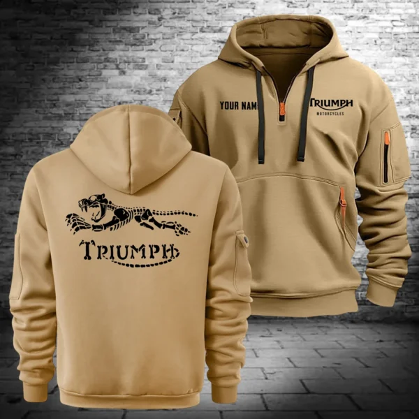 Triumph Motorcycles Exclusive Logo Hoodie Half Zipper QTTRI140425A5 - Khaki