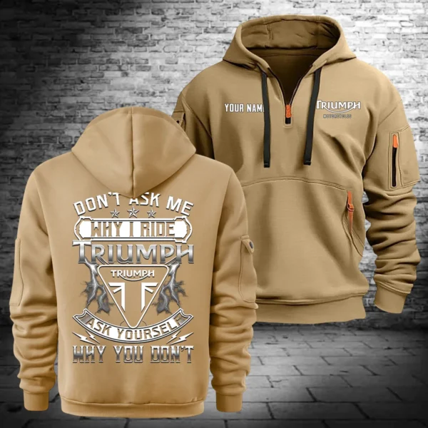 Triumph Motorcycles Exclusive Logo Hoodie Half Zipper QTTRI140425A8 - Khaki