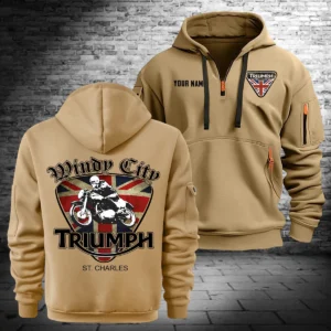 Triumph Motorcycles Exclusive Logo Hoodie Half Zipper QTTRI140425A9 - Khaki