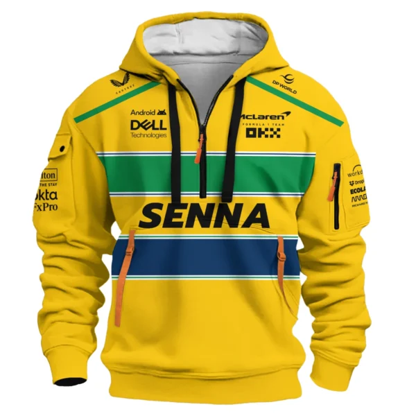 Ayrton Senna Flag And Helmet McLaren F1 Exclusive Hoodie Half Zipper BLF13625A4HDF - Image 2
