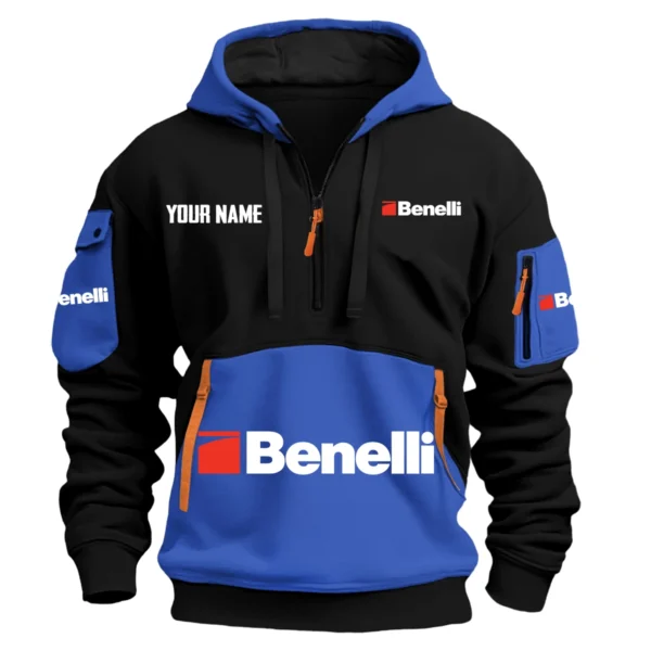 Benelli Exclusive Logo Hoodie Half Zipper HOMOT090625A01BENHDF - Blue