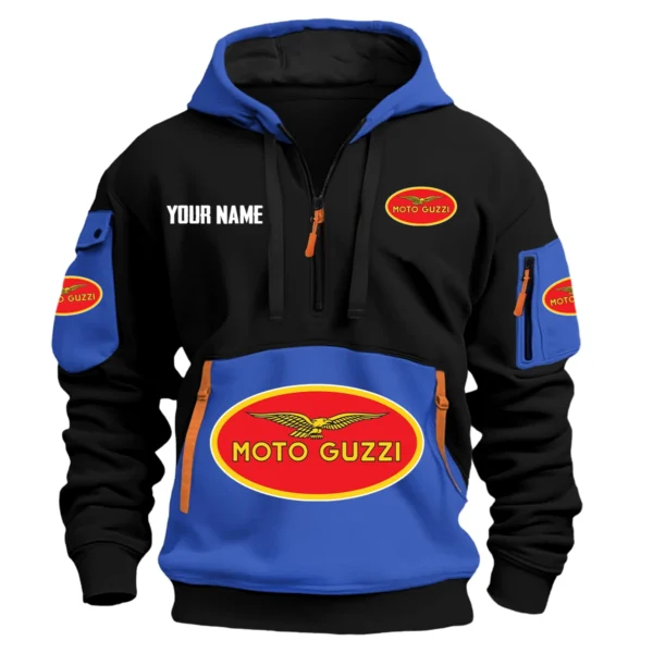 Moto Guzzi Exclusive Logo Hoodie Half Zipper HOMOT090625A01MGUHDF - Blue