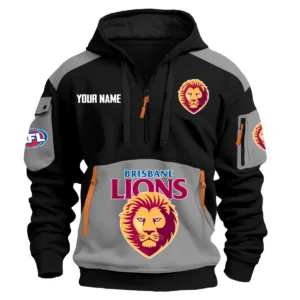 Brisbane Lions Australian Football League Exclusive Logo Hoodie Half Zipper HOAFL190525A01BL - Gray