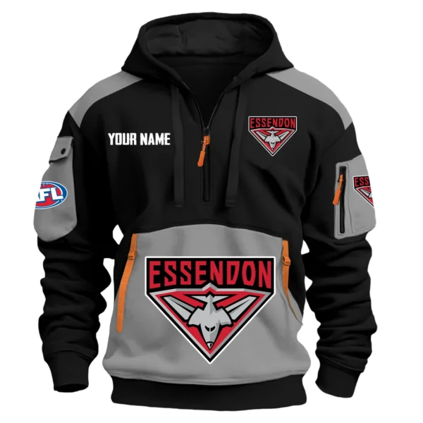 Essendon Bombers Australian Football League Exclusive Logo Hoodie Half Zipper HOAFL190525A01ESS - Gray
