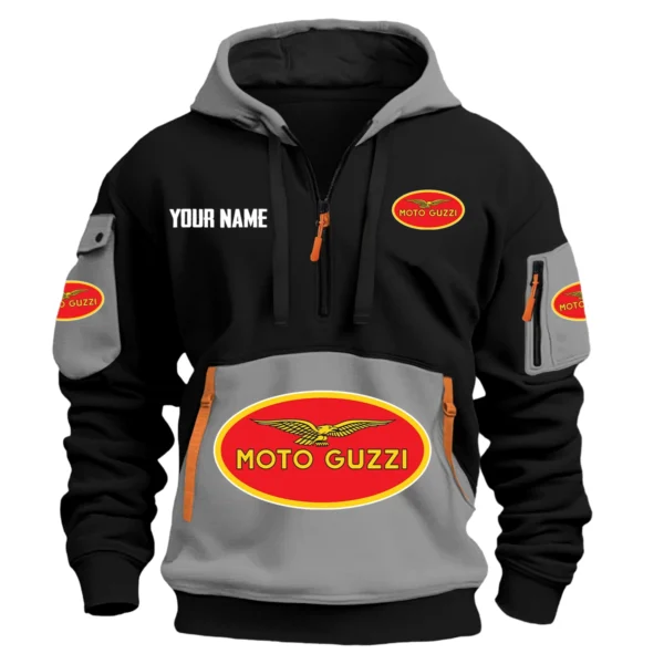 Moto Guzzi Exclusive Logo Hoodie Half Zipper HOMOT090625A01MGUHDF - Gray