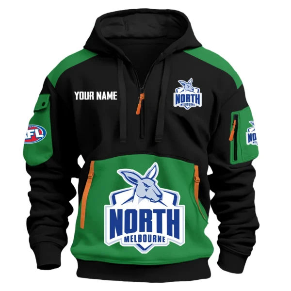 North Melbourne Kangaroos Australian Football League Exclusive Logo Hoodie Half Zipper HOAFL190525A01NMFC - Green