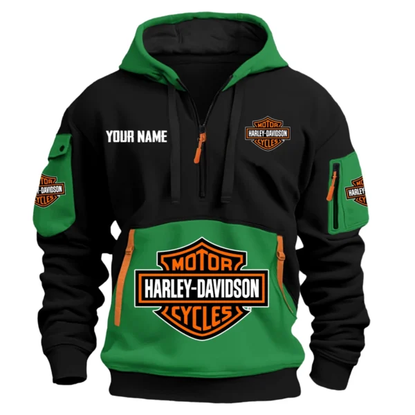 Harley-Davidson Exclusive Logo Hoodie Half Zipper HOMOT090625A01HDHDF - Green