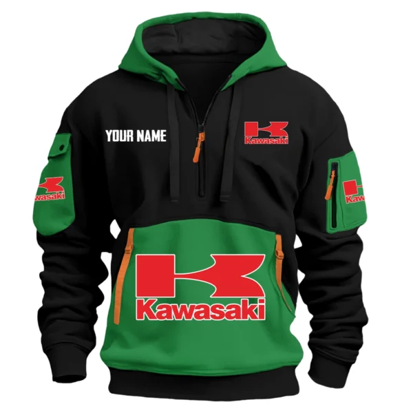 Kawasaki Exclusive Logo Hoodie Half Zipper HOMOT090625A01KAWHDF - Green