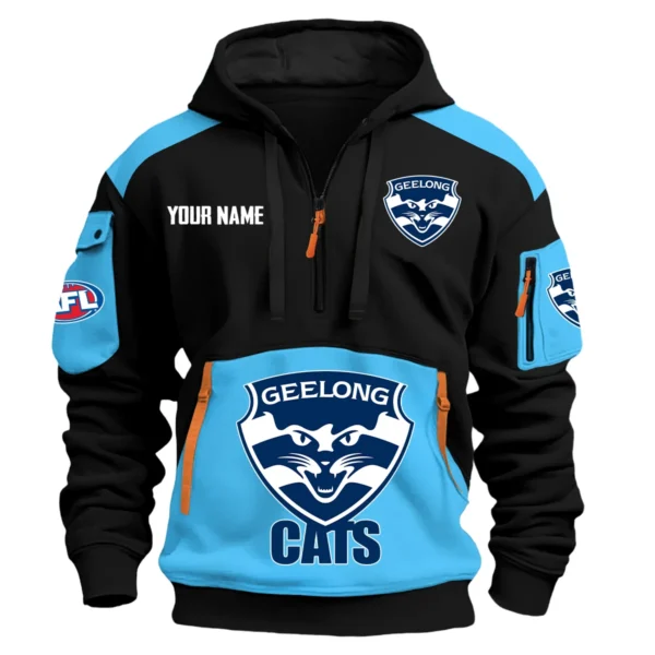 Geelong Cats Australian Football League Exclusive Logo Hoodie Half Zipper HOAFL190525A01GEEL - Light Blue