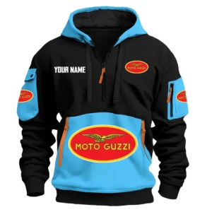 Moto Guzzi Exclusive Logo Hoodie Half Zipper HOMOT090625A01MGUHDF - Light Blue