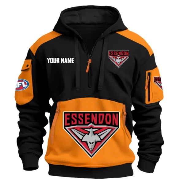 Essendon Bombers Australian Football League Exclusive Logo Hoodie Half Zipper HOAFL190525A01ESS - Orange