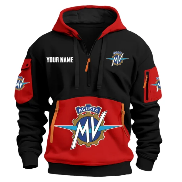 MV Agusta Exclusive Logo Hoodie Half Zipper HOMOT090625A01MVAHDF - Red