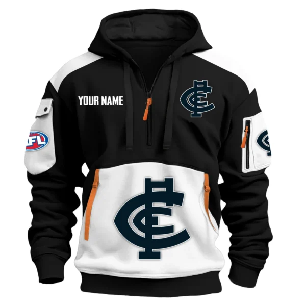 Carlton Blues Australian Football League Exclusive Logo Hoodie Half Zipper HOAFL190525A01CARL - White