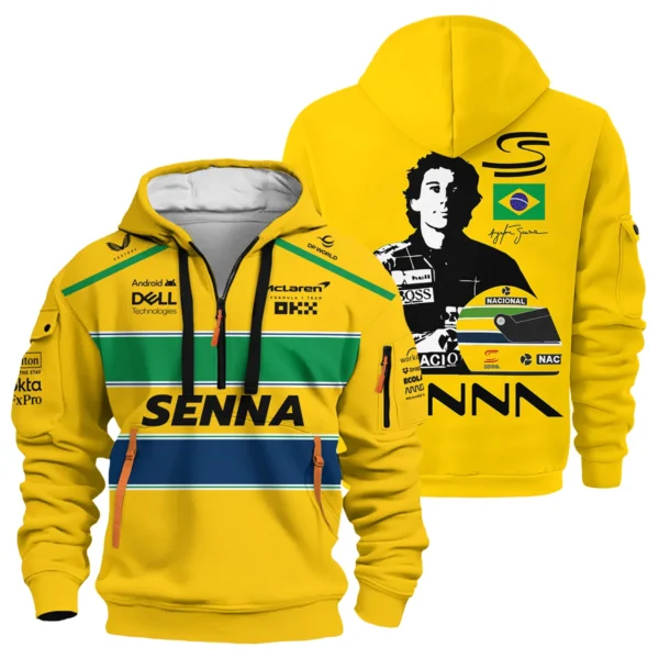 Ayrton Senna Flag And Helmet McLaren F1 Exclusive Hoodie Half Zipper BLF13625A4HDF