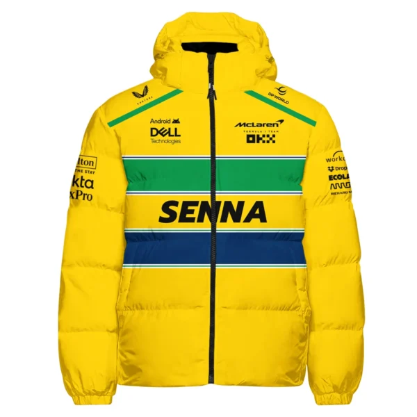 Ayrton Senna Flag And Helmet McLaren F1 Exclusive Down & Puffer Jackets BLF13625A4HCJ - Image 2