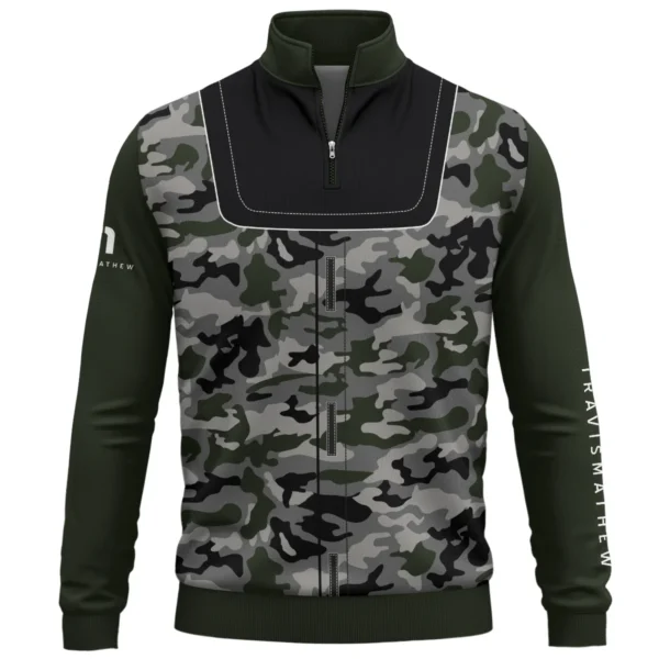 TravisMathew Brand Exclusive Logo All Over Print Quarter Zip Sweatshirt  HOGOF280525A01TRA - ArmyGreen - Image 2