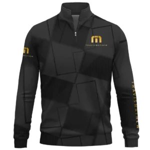 TravisMathew Brand Exclusive Logo All Over Print Quarter Zip Sweatshirt HOGF030625A01TRM - Black