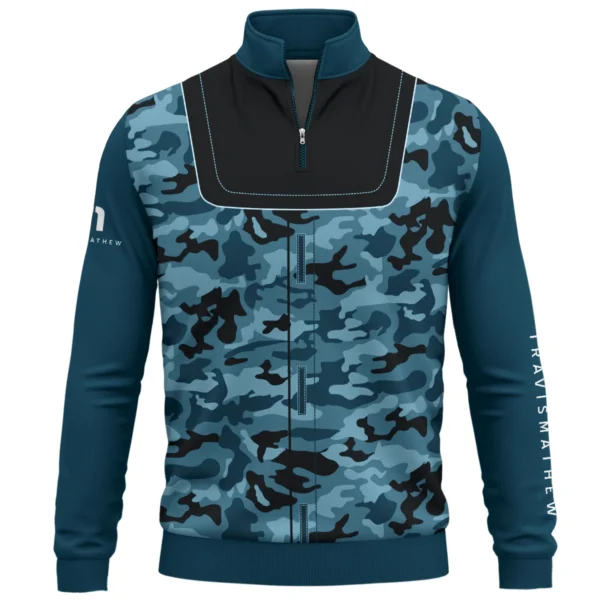TravisMathew Brand Exclusive Logo All Over Print Quarter Zip Sweatshirt  HOGOF280525A01TRA - Blue - Image 2