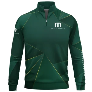 TravisMathew Brand Exclusive Logo All Over Print Quarter Zip Sweatshirt HOGF310525A01TRM - Dark Green