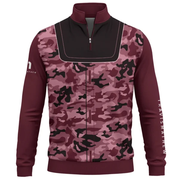 TravisMathew Brand Exclusive Logo All Over Print Quarter Zip Sweatshirt  HOGOF280525A01TRA - Maroon - Image 2