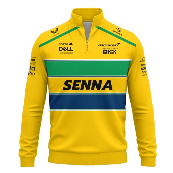 Ayrton Senna Flag And Helmet McLaren F1 Exclusive Quarter-Zip Sweatshirt BLF13625A4QZS - Image 2