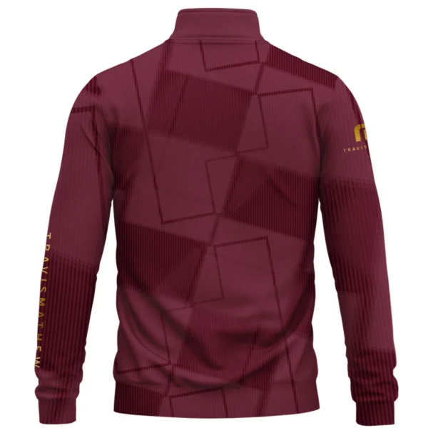 TravisMathew Brand Exclusive Logo All Over Print Quarter Zip Sweatshirt HOGF030625A01TRM - Maroon - Image 2
