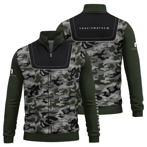 TravisMathew Brand Exclusive Logo All Over Print Quarter Zip Sweatshirt  HOGOF280525A01TRA - ArmyGreen