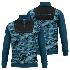 TravisMathew Brand Exclusive Logo All Over Print Quarter Zip Sweatshirt  HOGOF280525A01TRA - Blue