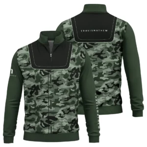 TravisMathew Brand Exclusive Logo All Over Print Quarter Zip Sweatshirt HOGOF280525A01TRA - Green