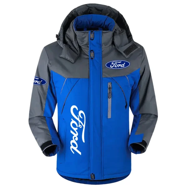 Ford Exclusive Logo Outdoor Plush Charging Suit Waterproof Windproof Jacket Detachable Hood BLC21525A1FRD1 - Blue