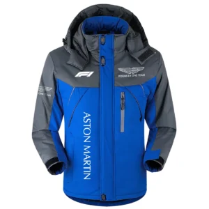Aston Martin F1 Team Exclusive Logo Outdoor Plush Charging Suit Waterproof Windproof Jacket Detachable Hood BLF130525A1AM - Blue