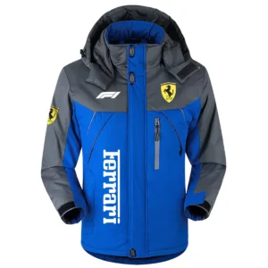 Ferrari F1 Team Exclusive Logo Outdoor Plush Charging Suit Waterproof Windproof Jacket Detachable Hood BLF130525A1FRR - Blue