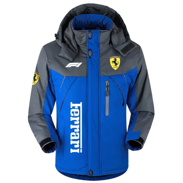 Ferrari F1 Team Exclusive Logo Outdoor Plush Charging Suit Waterproof Windproof Jacket Detachable Hood BLF130525A1FRR - Blue