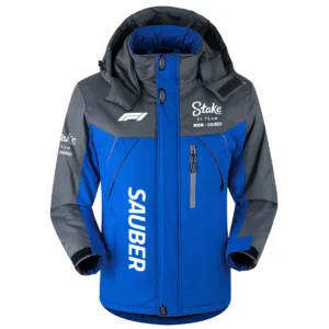 Kick Sauber F1 Team Exclusive Logo Outdoor Plush Charging Suit Waterproof Windproof Jacket Detachable Hood BLF130525A1KS - Blue
