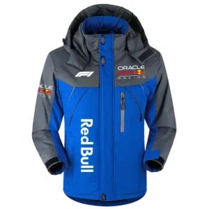 Red Bull Racing F1 Team Exclusive Logo Outdoor Plush Charging Suit Waterproof Windproof Jacket Detachable Hood BLF130525A1RBR - Blue