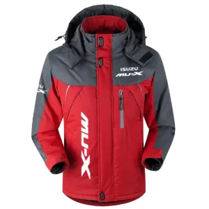 MU-X Exclusive Logo Outdoor Plush Charging Suit Waterproof Windproof Jacket Detachable Hood BLC21525A1MUX - Red