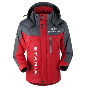 Staria Exclusive Logo Outdoor Plush Charging Suit Waterproof Windproof Jacket Detachable Hood BLC21525A1SRA - Red