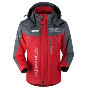 Aston Martin F1 Team Exclusive Logo Outdoor Plush Charging Suit Waterproof Windproof Jacket Detachable Hood BLF130525A1AM - Red