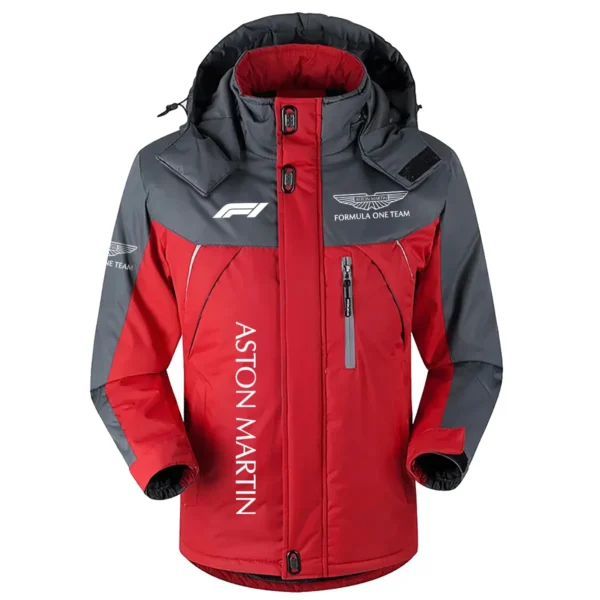 Aston Martin F1 Team Exclusive Logo Outdoor Plush Charging Suit Waterproof Windproof Jacket Detachable Hood BLF130525A1AM - Red