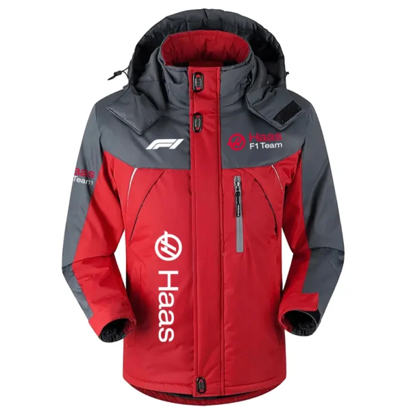 Haas F1 Team Exclusive Logo Outdoor Plush Charging Suit Waterproof Windproof Jacket Detachable Hood BLF130525A1HAAS - Red