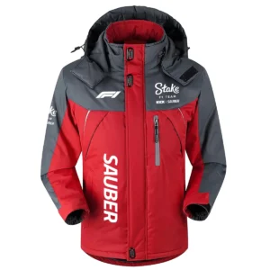 Kick Sauber F1 Team Exclusive Logo Outdoor Plush Charging Suit Waterproof Windproof Jacket Detachable Hood BLF130525A1KS - Red