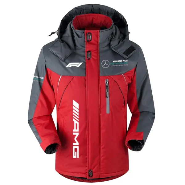 Mercedes F1 Team Exclusive Logo Outdoor Plush Charging Suit Waterproof Windproof Jacket Detachable Hood BLF130525A1MER - Red