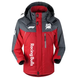 Racing Bulls F1 Team Exclusive Logo Outdoor Plush Charging Suit Waterproof Windproof Jacket Detachable Hood BLF130525A1RAC - Red