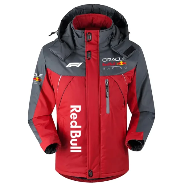 Red Bull Racing F1 Team Exclusive Logo Outdoor Plush Charging Suit Waterproof Windproof Jacket Detachable Hood BLF130525A1RBR - Red