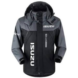 Isuzu Exclusive Logo Outdoor Plush Charging Suit Waterproof Windproof Jacket Detachable Hood BLC21525A1ISZ - Black